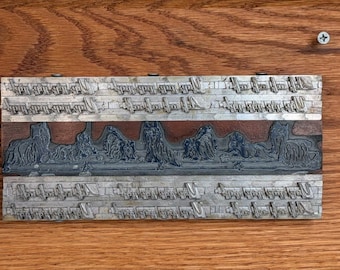 XL Antique Printing Block Long-haired Yorkshire Terriers Dogs Yip Yip Oak Board