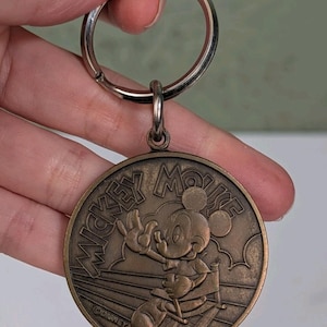 Vintage Disney Mickey Mouse Bronze Keychain Key Ring Taiwan image 1