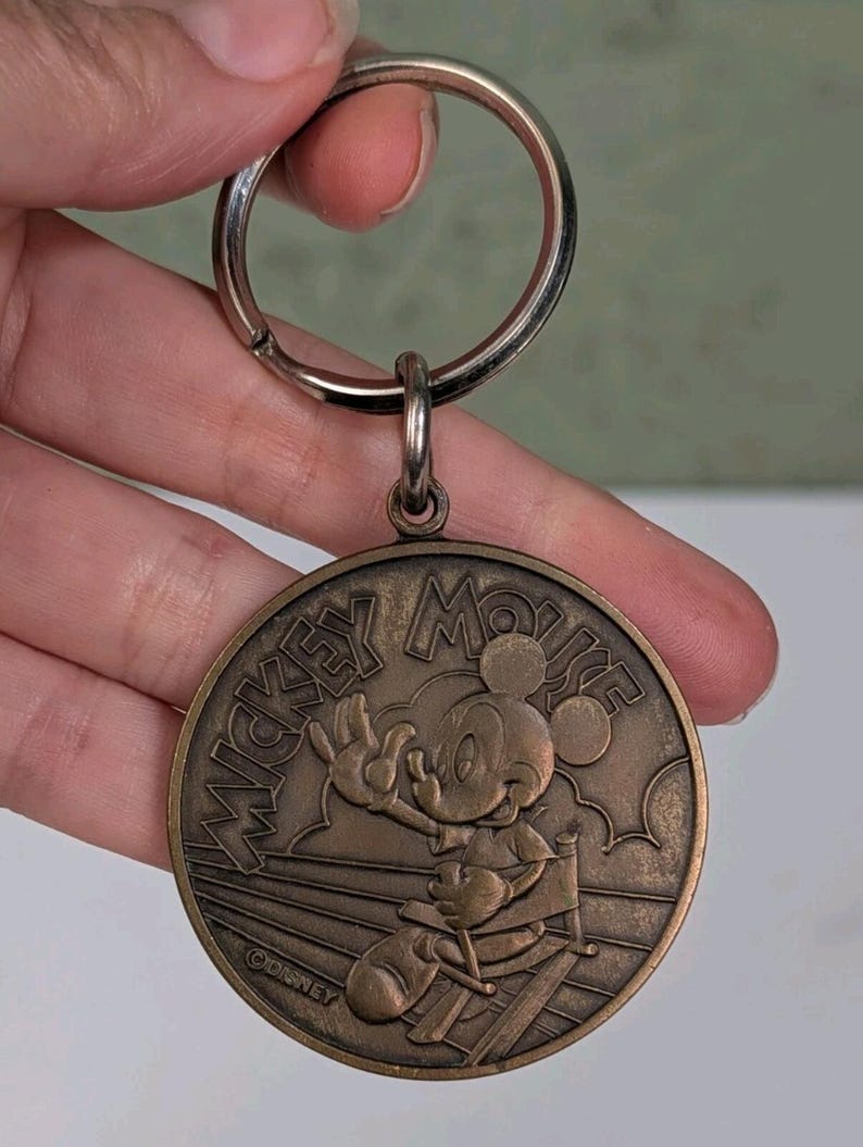 Vintage Disney Mickey Mouse Bronze Keychain Key Ring Taiwan image 1