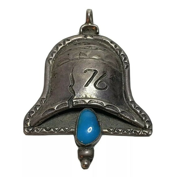 Historical 1776 Vintage Native American Navajo Turquoise Corals Silver Liberty Bell Necklace Historical 1776 Vintage Native American Navajo Turquoise Corals Silver Liberty Bell Necklace