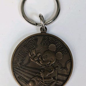 Vintage Disney Mickey Mouse Bronze Keychain Key Ring Taiwan image 2