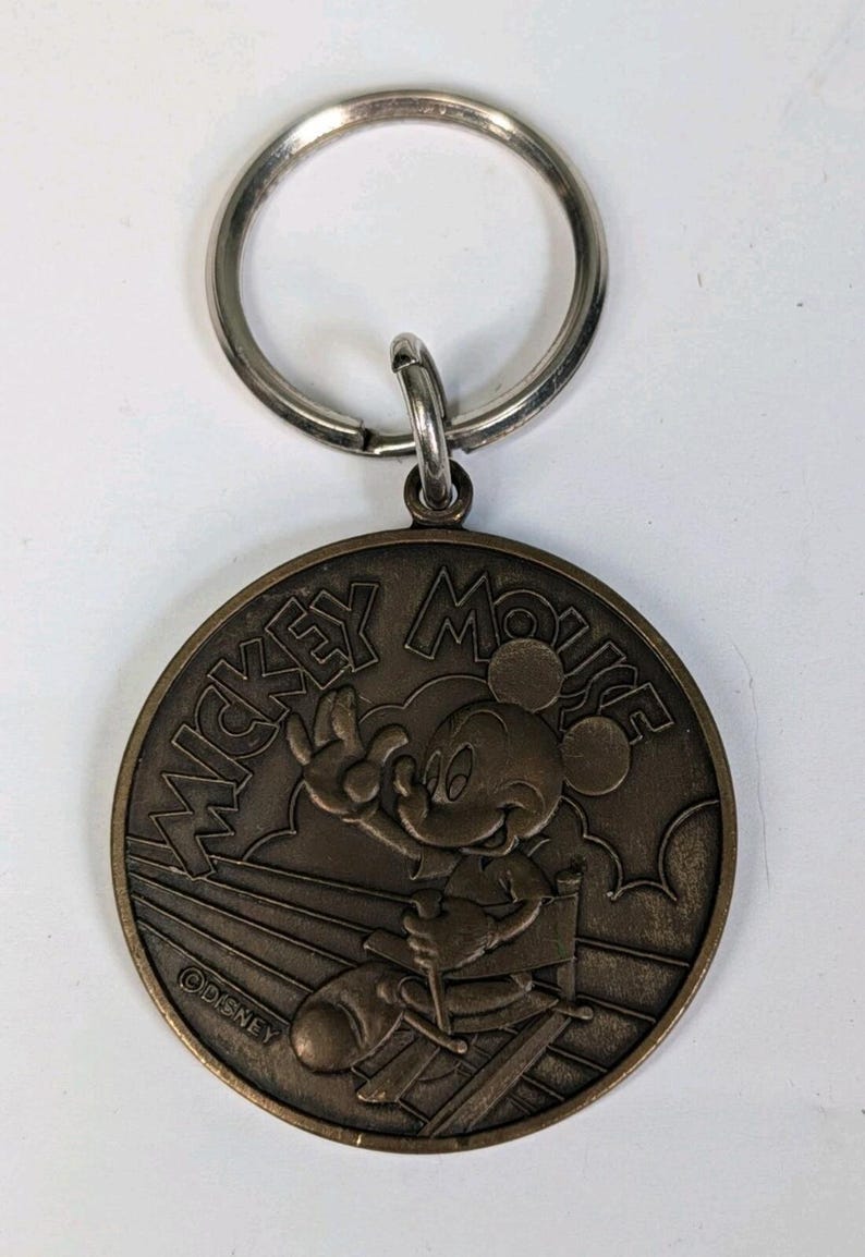 Vintage Disney Mickey Mouse Bronze Keychain Key Ring Taiwan image 2