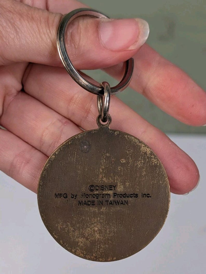 Vintage Disney Mickey Mouse Bronze Keychain Key Ring Taiwan image 3