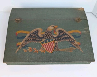Vintage Wood Box Writing Table Lap Secretary Desk American Eagle Green Yorkraft