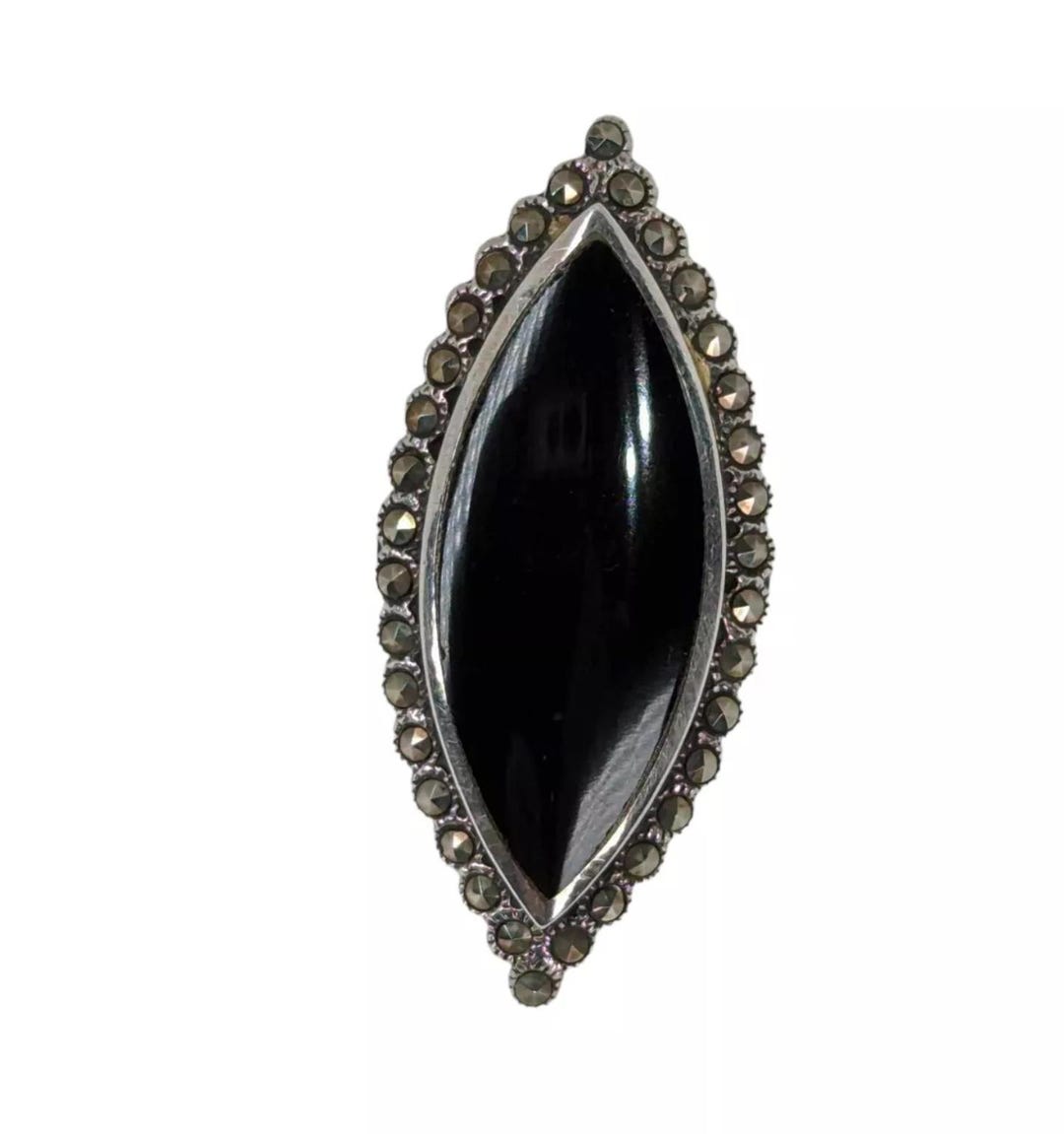 Sterling Silver Marquise Black Onyx Celtic Knot Trinity
