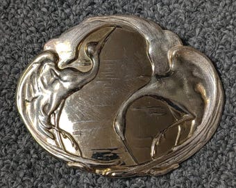 Women's Vintage 70s Charmant Gold Tone Brass Crane Bird Belt Buckle Handcrafted