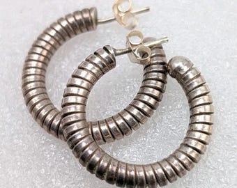 Vintage Sterling Silver 925 Spiral Coiled Half Hoop Earrings