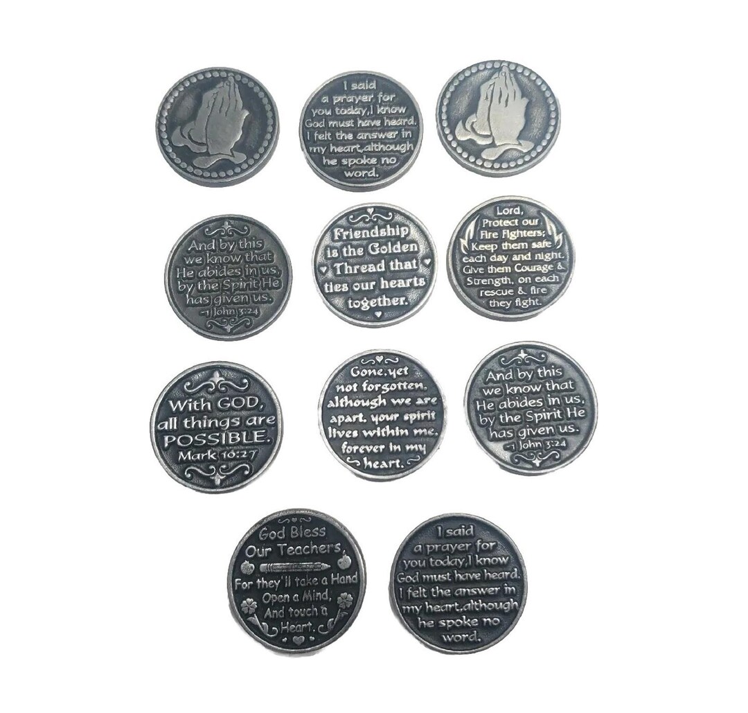 Set of 11 Vintage Catholic Holy Spirit Dove Praying Hands Verses Pewter ...