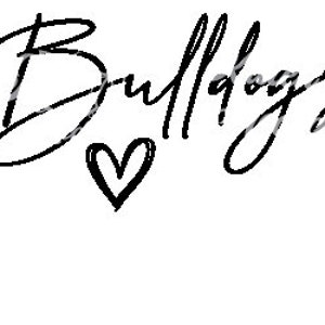 May include: Black and white handwritten text that reads "Bulldogs" with a small heart drawn next to it.