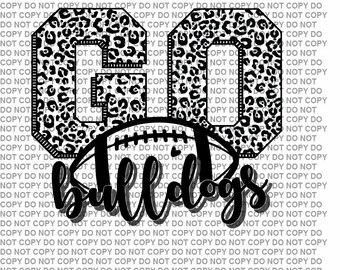 May include: Black and white graphic featuring the number 60 with a leopard print pattern, a football, and the word "Bulldogs" in a script font. The design is suitable for sports-themed merchandise.
