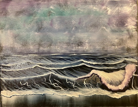 絵画 108 - グラフィティの海。16x20 の海景 - 油彩。 - Etsy 日本