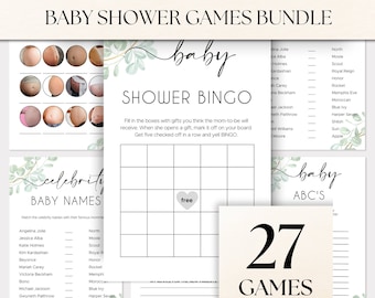 Eucalyptus Baby Shower Game, 27 Baby Shower Games Included, Greenery Baby Shower Game Bundle, Printable Game Package, Instant download BS44