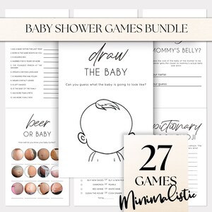 Minimalist Baby Shower Game Pintables, 27 Baby Shower Games Bundle, Gender Neutral Simple Baby Shower Games, Instant Download BS43