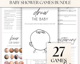 Minimalist Baby Shower Game Pintables, 27 Baby Shower Games Bundle, Gender Neutral Simple Baby Shower Games, Instant Download BS43