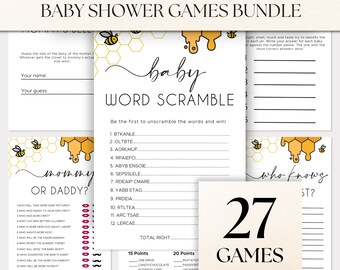 Honey Bee Baby Shower, Baby Shower Games, Printable Baby Shower Game, Baby Shower Game Bundle, Instant download, Mommy or daddy, BS40