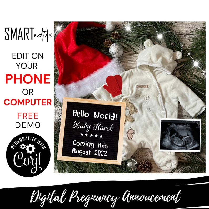 Editable Christmas Max 83% OFF Digital Baby Announcement 5 ☆ popular Girl Pregnancy