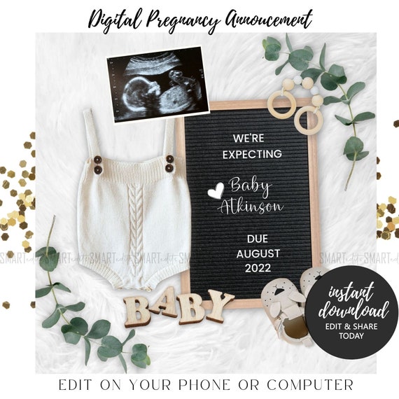 Digital Editable Pregnancy Announcement Expecting Little Boy Etsy