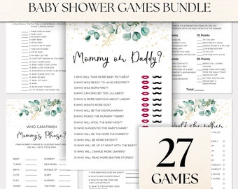 Eucalyptus Baby Shower Game, 27 Baby Shower Games Included, Greenery Baby Shower Game Bundle, Printable Game Package, Instant download BS5