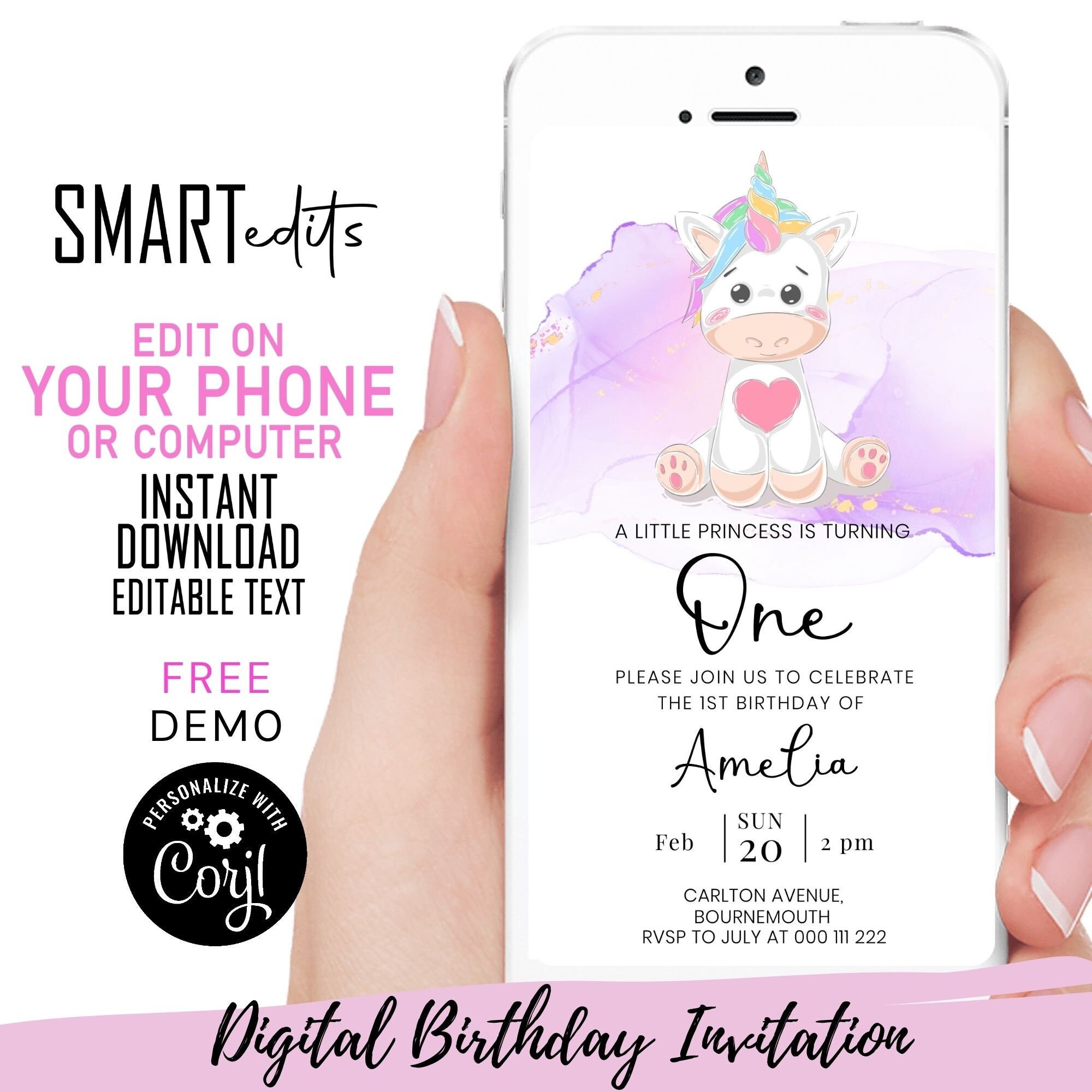 Invitations Announcements DIGITAL Editable 1st Birthday Invitation Invitations Announcements DIGITAL Editable 1st Birthday Invitation