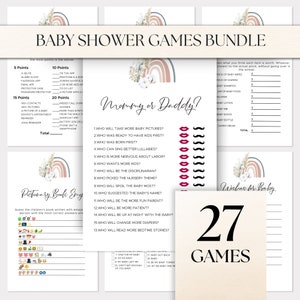 Minimalistische baby shower bundel, Rainbow baby shower games, Boho baby shower spelpakket, 23 afdrukbare baby shower games inbegrepen BS29