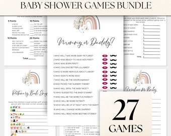 Minimalist Baby Shower Bundle, Rainbow Baby Shower Games, Boho Baby Shower Game Package,23 Printable Baby Shower Games Included BS29