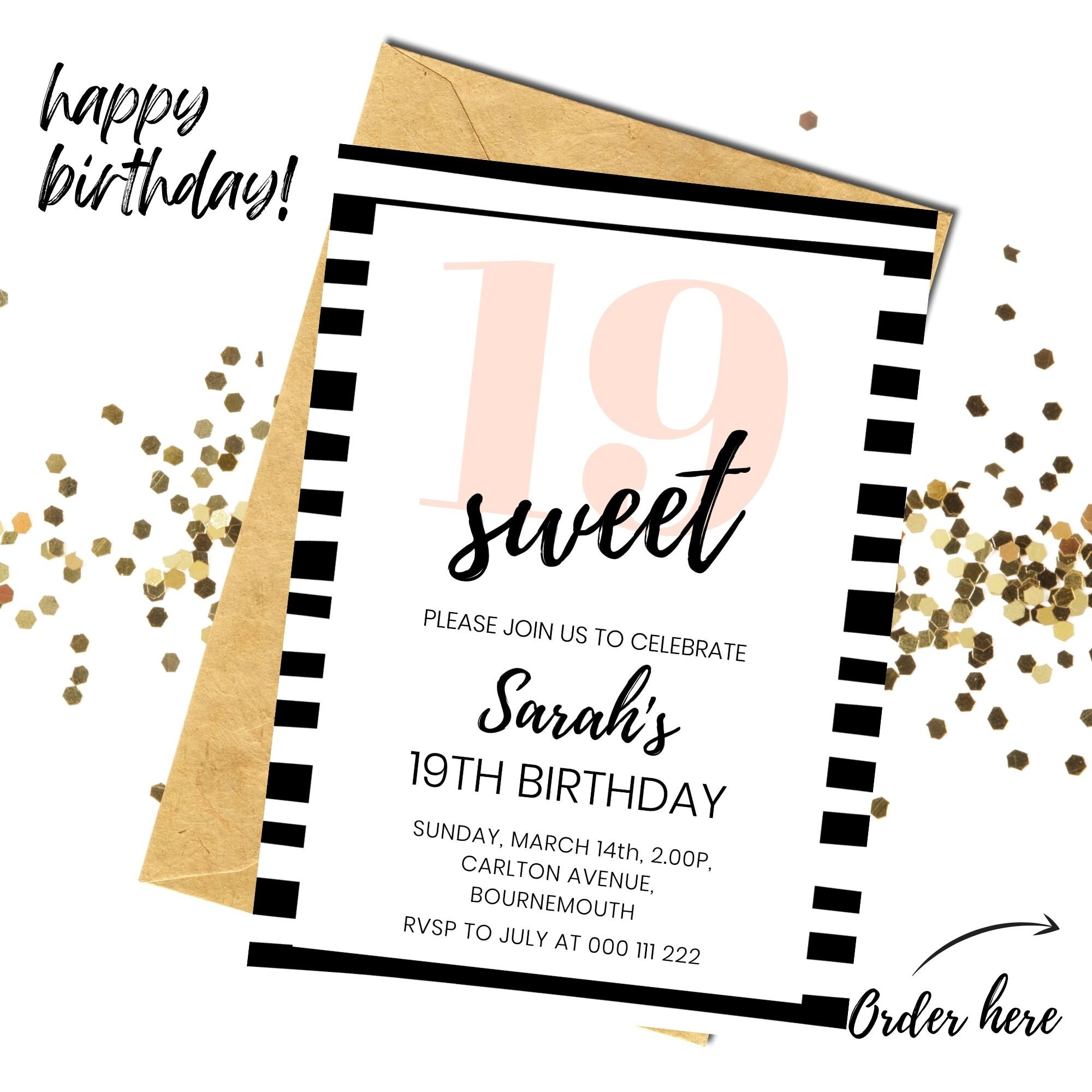 Invitations Paper DIGITAL Happy 19th Birthday Invitation Nineteen Today ...