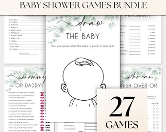Eucalyptus Baby Shower Game, 27 Baby Shower Games Included, Greenery Baby Shower Game Bundle, Printable Game Package, Instant download BS39