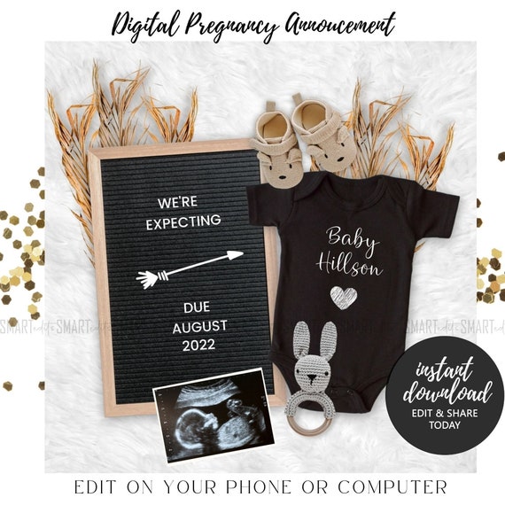 Digital Editable Pregnancy Announcement Expecting Little Boy Etsy