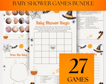 Instant Download Boy Pumpkin Baby Shower Game Bundle, Little Pumpkin Baby Shower Game Pack, Costume Party Halloween Shower Games BS27