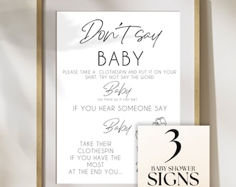 My water broke, Pacifier hunt, Don't say baby, Minimalist and Simple Sign, Digital download, Baby Shower Printable Decor, 3 Signs BS43
