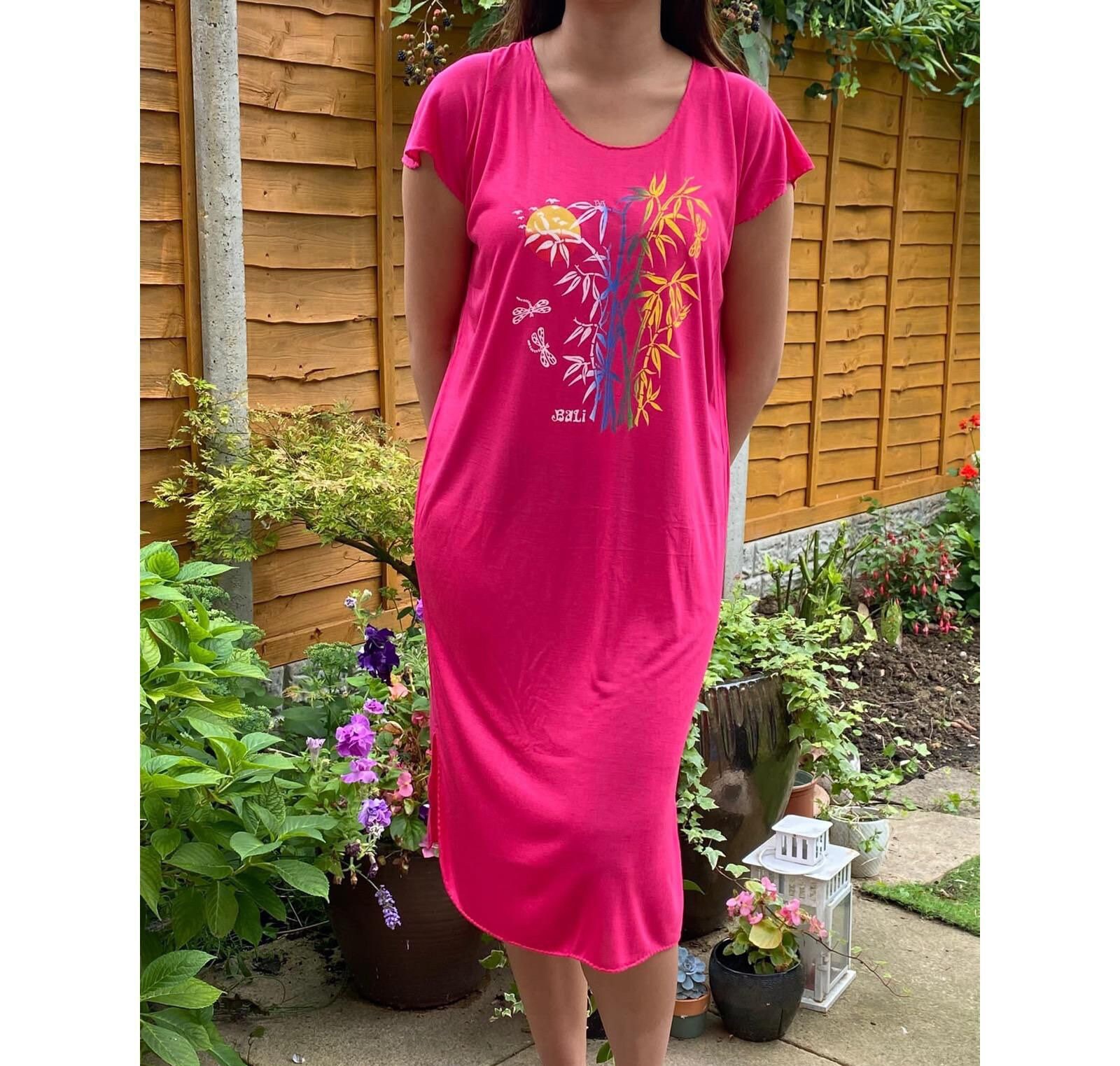 Hot Pink Bali T-shirt/beach Cover Dress 
