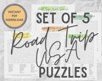 Road Trip Games Word Search Puzzles Printable Surprise Trip Car Ride Activities for Adults and Teens Quiet Car Games Family Competition