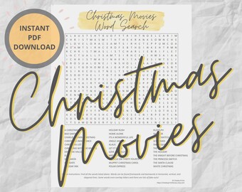 Christmas Movies Word Search Puzzle | Printable Christmas Party Game | Holiday Party Activities | Adult Christmas Games