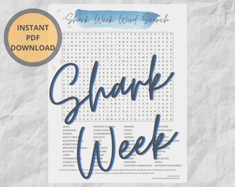 Shark Week Word Search Puzzle | Printable Party Games Activities | Instant Download | Hard Word Search Puzzle | Shark Kids Puzzle