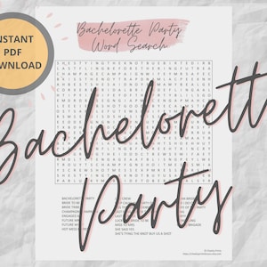 Bachelorette Party Word Search Puzzle | Printable Party Games | Instant Download | Challenging Pen and Paper Game