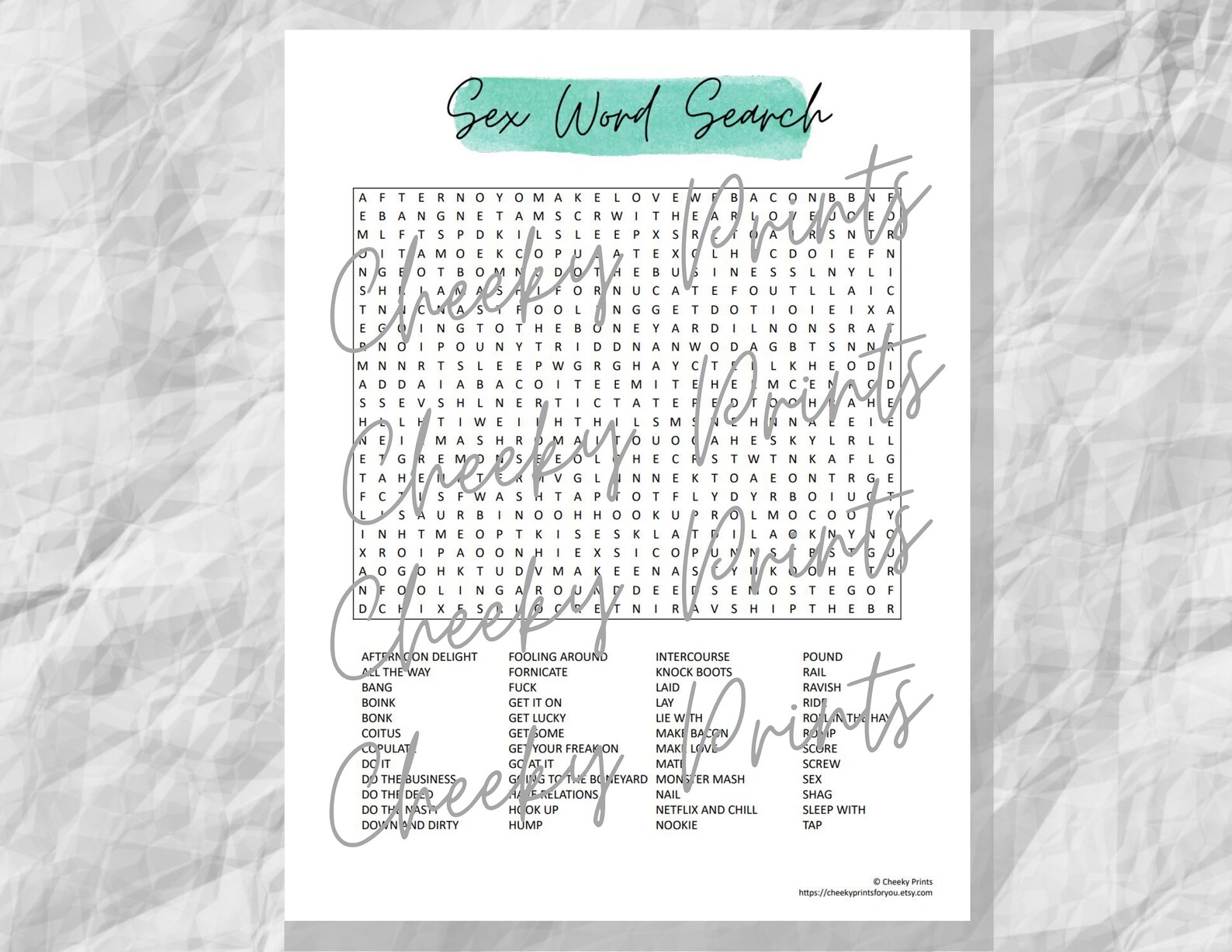 Sex Word Search Puzzle | Printable Party Games | Instant Download ...