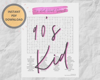 90's Kid Word Search Puzzle | Printable Games | Instant Download | Hard Word Search Puzzle | Millennial | 1990s