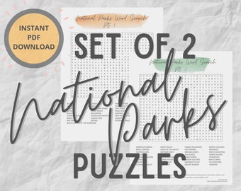 National Parks Word Search Puzzles | Printable Travel Road Trip Activities | Vacation Hiking Nature Games Camping Outdoors Gifts