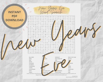 New Years Eve Word Search Puzzle | New Years Eve Activities for Adults NYE Party Games Teens