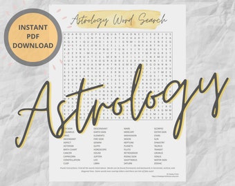 Astrology Word Search Puzzle | Horoscope Printable Activity Game | Instant Download | Challenging Word Search Puzzle | Astrology Gifts