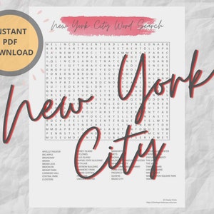 New York City Word Search Puzzle | Printable Travel Games | Instant Download | Challenging Word Search Puzzle | NYC Vacation Game