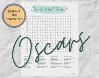Oscars Word Search Puzzle | Printable Party Games | Instant Download | Hard Word Search Puzzle | Academy Awards Night Activity