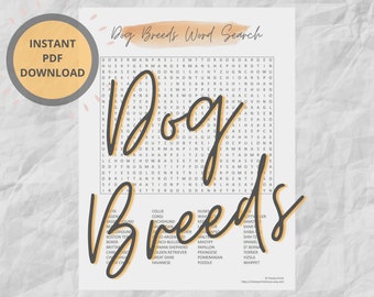Dog Breeds Word Search Puzzle | Printable Games | Instant Download | Challenging Word Search Puzzle | Dog Lover Gift | Dog Parent