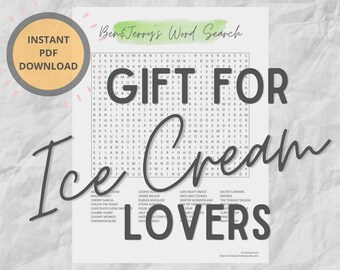 Ben & Jerry's Word Search Puzzle | Printable Games | Instant Download | Challenging Word Search Puzzle | Ice Cream Fan Gifts