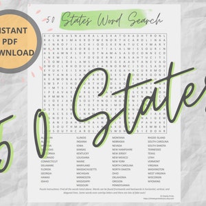 50 States USA America Road Trip Word Search Puzzle for Adults | Printable Travel Game | Challenging Word Search Puzzle Activity