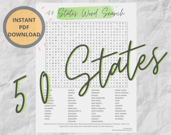 50 States USA America Road Trip Word Search Puzzle for Adults | Printable Travel Game | Challenging Word Search Puzzle Activity