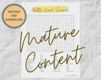 Butts Word Search Puzzle | Dirty Puzzles | Date Night Games | Big Booty Sexy Game | Bachelorette Party Game | Girls Night Activity