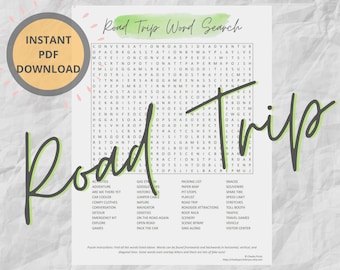 Road Trip Word Search Puzzle for Adults | Printable Travel Games | Instant Download | Challenging Word Search Puzzle | Surprise Trip