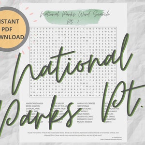 National Parks Word Search Puzzle Part 2 | Printable Travel Road Trip Activities | Challenging Word Search Puzzle | Vacation Games Pen Paper