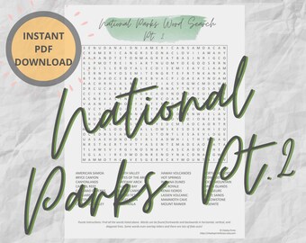 National Parks Word Search Puzzle Part 2 | Printable Travel Road Trip Activities | Challenging Word Search Puzzle | Vacation Games Pen Paper